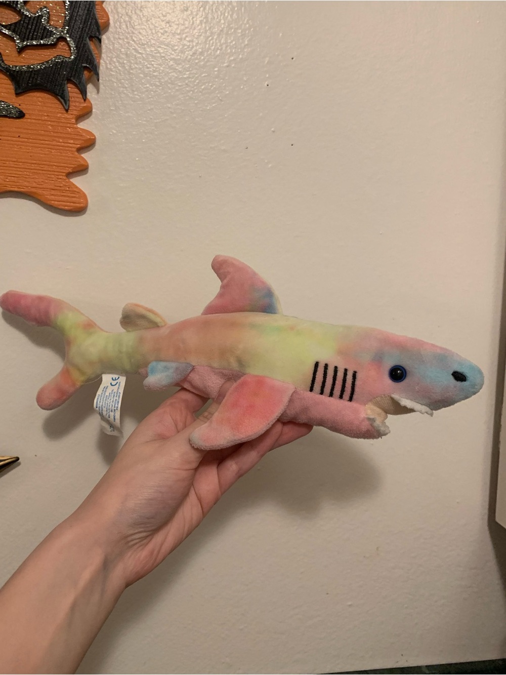 Pink Rainbow Shark Plush 12" Stuffed Animal Pastel Tie Dye